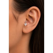 Semtim Kuyumculuk Sertifikalı 316L Çelik Markiz Taşlı Yaprak Dalı Figürlü Sallantılı Premium Gümüş Renk Tragus ve Helix Piercing Gold Sertifikalı, Özel Kutulu, Hediye Paketli