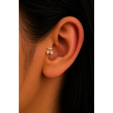 Semtim Kuyumculuk Sertifikalı 316L Çelik Kalp Taşlı Kiraz Figürlü Premium Altın Kaplama Tragus ve Helix Piercing Gold Sertifikalı, Özel Kutulu, Hediye Paketli