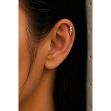 Semtim Kuyumculuk Sertifikalı 316L Çelik Uzun Kulaklı Tavşan Figürlü Taşsız Premium Gümüş Renk Tragus ve Helix Piercing Gold 46 Sertifikalı, Özel Kutulu, Hediye Paketli