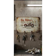El Yapımı "big Biker's Garage" Vintage Motosiklet Temalı Mdf Duvar Anahtarlığı ve Askılık