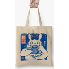 Le Vion Totoro Ramen Baskı Baskılı Bez Omuz Çantası 38X42 cm - Tasarım 26