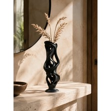 Eb Studio Modern Dekoratif Vazo Siyah 22 cm – Soyut Kıvrımlı Tasarım, Kuru Çiçek ve Pampas Vazosu