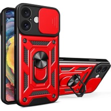 Marsilyan™- Apple Iphone 16 Kılıf Pars Lens Yüzüklü Silikon - Kırmızı