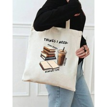 Le Vion Things A Need Baskılı Bez Omuz Çantası 38X42 cm - Tasarım 06