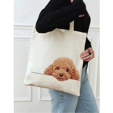 Le Vion Köpek Baskılı Bez Omuz Çantası 38X42 cm - Tasarım 16