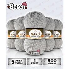 Nako Süperlambs Special - 195 Açık Gri Melanj - 5'li Paket - 100GR/200M - Hırka-Kazak-Atkı-Bere-Patik-Yelek, El Örgü Ipi