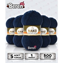 Nako Süperlambs Special - 3088 Lacivert - 5'li Paket - 100GR/200M - Hırka-Kazak-Atkı-Bere-Patik-Yelek, El Örgü Ipi