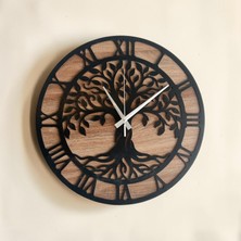 Isla Home Ahşap Hayat Ağacı Duvar Saati 40X40 cm – Sessiz Akar Mekanizma El Yapımı Dekoratif Saat