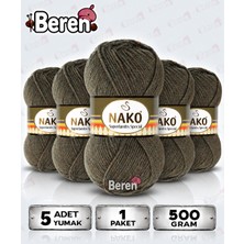 Nako Süperlambs Special - 23520 Melanj Haki - 5'li Paket - 100GR/200M - Hırka-Kazak-Atkı-Bere-Patik-Yelek, El Örgü Ipi