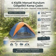 4 Kişilik Manuel Kurulum Gölgelikli Kamp Çadırı – Aile, Doğa, Piknik ve Outdoor 200X200X135 cm BX40