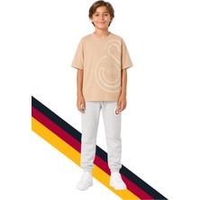 Galatasaray Çocuk Logo Baskılı Bej Tişört ve Gri Eşofman Altı, Eşofman Takımı