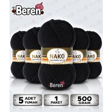 Nako Süperlambs Special - 217 Siyah - 5'li Paket - 100GR/200M - Hırka-Kazak-Atkı-Bere-Patik-Yelek, El Örgü Ipi