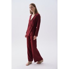 Mudo Kadın Bordo Straight Fit Beli Lastikli Pantolon