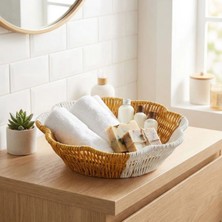 Çiçek Model Çift Renkli Plastik Rattan Ekmek ve Meyve Sepeti - Çok Amaçlı Banyo ve Mutfak Düzenleyici - Yıkanabilir Organizer BX40