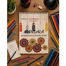 Yetişkinler Için Çiçek & Hayvan & Motif Desenli Mandala Boyama Defteri