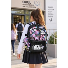 Dodomar Okul Sırt Çantası Art Black 3 Bölmeli Ortopedik A4 Matara Cepli 42X30X15CM