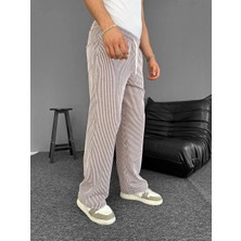 3 Su Yolu Çizgili Cepli Pantalon Yazlık - Kahverengi -
