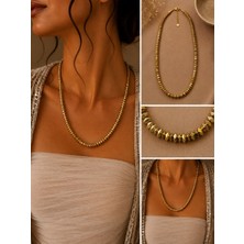 Mare Butik Gold Disk Boncuklu Uzun Kolye
