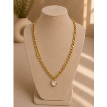 Mare Butik Gold Zincir Kalp Taşlı Kolye
