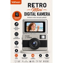 Epilons Retro Mini Dijital Kamera 1080P 1.47 Inç Flip Ekranlı Flaşlı Selfie Vlog Kamerası 4gb Sd Hediy