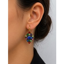 Mare Butik Renkli Kristal Taşlı Gold Vintage Küpe