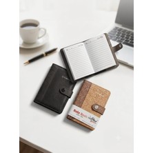 Deffter Deri Görünümlü Çıtçıtlı Not Defteri Diary 90K - Tarihli Çizgili (Siyah ve Taba Renk Seçenekli)