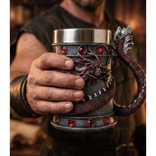 lstri Game Of Thrones Ejderha Çelik Kupa Bardak Etrafını Saran Ejderha Kabartması ve Kırmızı Taş Sıcak Soğuk Içecek Bardağı, Iç Hazneli Kapasiteli Büyük Bardak