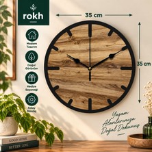 Rokh 🕐 Dekoratif Duvar Saati 35 cm Ahşap Görünümlü Modern Tasarım Ev Ofis