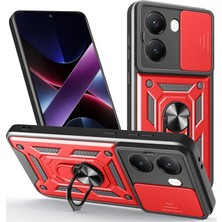 Zamerya Poco X7 Pro Kılıf Pars Lens Yüzüklü Silikon - Kırmızı