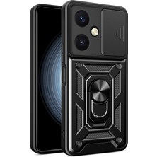 Zamerya Vivo Y27 Kılıf Pars Lens Yüzüklü Silikon - Siyah