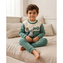 karacon baby Yeşil – Erkek Bebek Dinozor Baskılı Sweatshirt ve Pantolon Takım