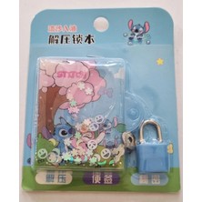 Modellino Kilitli Sulu Pullu Stitch Kapaklı & Stitch Sayfa Desenli Çizgisiz Mini Not Defteri 100MMX125MM