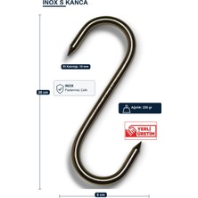 Keskin Adam S Kanca Inox Gerçek Paslanmaz Çelik Et Kancası 10 mm Dayanıklı Askı Kancası Ağır Hizmet Yerli Üretim