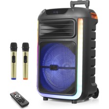 Skygo Çift Karaoke Mikrofonlu Bluetooth Hoparlör Fm Radyo 40W 15 İnç Rgb Kumandalı Siyah NDR325