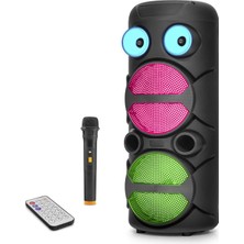 Skygo Bluetooth Hoparlör Fm Radyo 2X8 Inç Usb Tf Aux Rgb Mikrofonlu Kumandalı - Siyah JBR8809