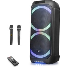 Skygo Çift Karaoke Mikrofonlu Bluetooth Hoparlör Fm Radyo 60W 2x12 İnç Rgb Kumandalı Siyah NDR1312