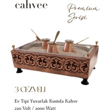 Cahvee Premium Serisi — 3 Cezveli Profesyonel Büyük Boy Bakır Kumda Kahve Makinesi (60x40 cm / 2000W / Kum Dahil)