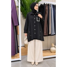 Qmashprive 9196 Taş Detaylı Tunik Siyah