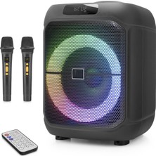 HemenGo Çift Karaoke Mikrofonlu Bluetooth Hoparlör Fm Radyo 20W 8 Inç Rgb Kumandalı Siyah NDR1745