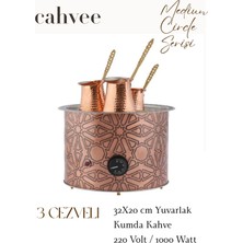 Cahvee Medium Circle Serisi — El Yapımı Yuvarlak Bakır Kumda Kahve Makinesi (3 Cezveli - 32X20 cm / 1000W / Kum Dahil)