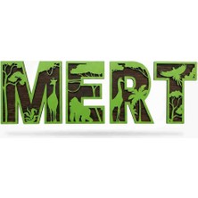 Kişiye Özel Isme Özel Çift Katmanlı Safari Temalı Isimli Ahşap Duvar Dekoru - Çocuk /bebek Odası Isimlik -Roven Studios/ Kids