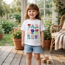 Erca Home Tekstil Ürünleri %100 Pamuklu Çiçek Baskılı Kısa Kol Yazlık Tişört 2y,3y,4y,5y Kız