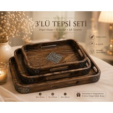 Banum Luxury Özel Tasarım El Işi Ahşap Zarif 3lü Tepsi Set
