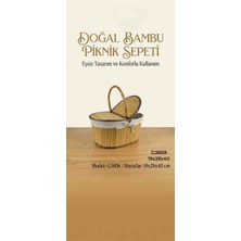Ness Global Doğal Bambu Kapaklı Piknik Sepeti - Kumaş Astarı Kulplu Çok Amaçlı Düzenleyici Sepet (19X28X40 Cm)