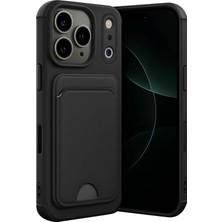 Happy Trend IPhone 17 Pro ile Uyumlu Kılıf N-Kelvin Kartvizitli Kart Taşıma Cebi Soft-Touch Silikon Kapak (Siyah, iPhone 17 Pro)