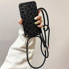 Happy Trend Samsung Galaxy A13 Ile Uyumlu Özel Leopar Tasarımlı Kadife Iç Yüzey Ayarlanabilir Ipli Boyun Askılı Lansman Yumuşak Silikon Telefon Kılıfı -CF01 (Si)