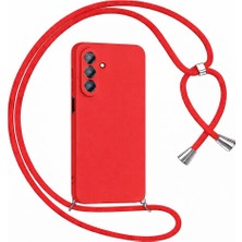 Happy Trend Galaxy A14 ile Uyumlu Özel Üretim Ayarlanabilir Ipli Boyun Askılı Silikon Kılıf Kadife Iç Yapılı Viper Boyun Çapraz Taşıma Özellikli Asılabilen Ipli Telefon Kılıfı Kırmızı