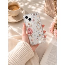 Happy Trend iPhone 13 Uyumlu Çiçek ve Kelebek Baskılı Darbe Emici Telefon Kılıfı, Şeffaf