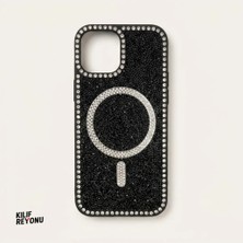 iPhone 15 Siyah Crystal Shine Taşlı Magsafe Kılıf