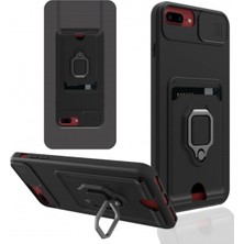 Happy Trend iPhone 6s Plus Kılıf Zuma Kartvizitli Yüzüklü Boyun Askılı Silikon Kapak + Ekran Koruma Siyah